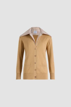 Cardigan aus Baumwolle mit Trompe-l'œil-Kragen aus Popeline