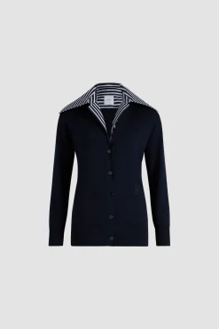 Cardigan aus Baumwolle mit Trompe-l'œil-Kragen aus Popeline