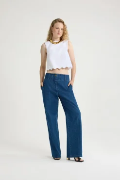 Jeans mit breiter Taille aus Baumwolldenim