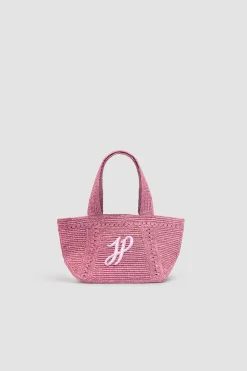 Kleiner trapezförmiger Patou Shopper mit Logo aus Raffiabast