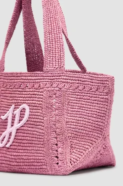 Kleiner trapezförmiger Patou Shopper mit Logo aus Raffiabast