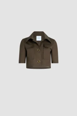 Kurze Jacke mit kurzen Ärmeln aus Bio-Baumwollgabardine