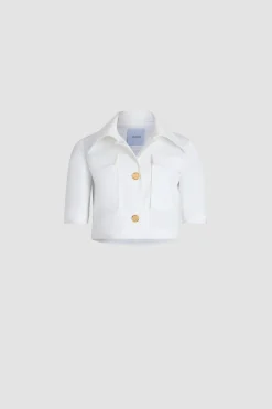 Kurze Jacke mit kurzen Ärmeln aus Bio-Baumwollgabardine
