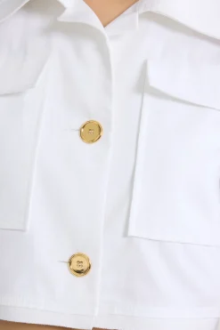 Kurze Jacke mit kurzen Ärmeln aus Bio-Baumwollgabardine