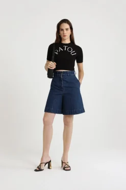Kurzes Jacquard-Oberteil mit Patou Logo aus einer Merinowollmischung