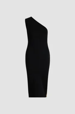 Midikleid mit einer Schulter aus technischem Crêpe