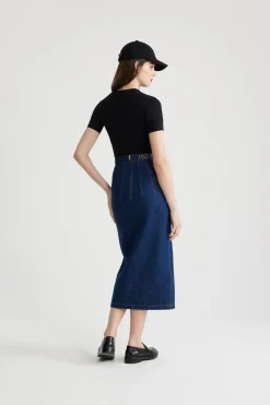 Midirock aus Bio-Baumwolldenim mit Schlitz