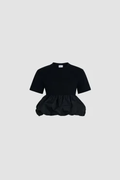 T-Shirt mit Rüschensaum aus Bio-Baumwolle und Faille