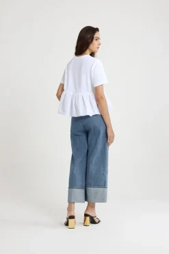 T-Shirt mit Rüschensaum aus Bio-Baumwolle und Faille