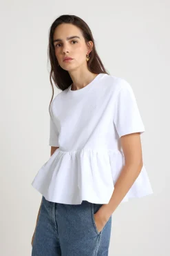 T-Shirt mit Rüschensaum aus Bio-Baumwolle und Faille