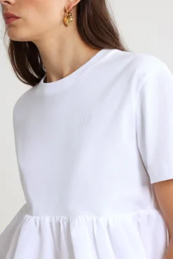 T-Shirt mit Rüschensaum aus Bio-Baumwolle und Faille