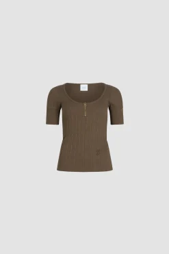 T-Shirt mit U-Boot-Ausschnitt aus gerippter Bio-Baumwollmischung