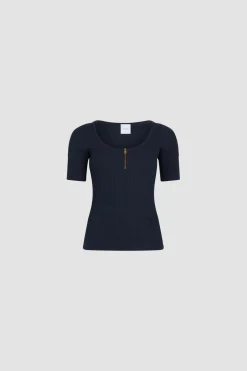 T-Shirt mit U-Boot-Ausschnitt aus gerippter Bio-Baumwollmischung